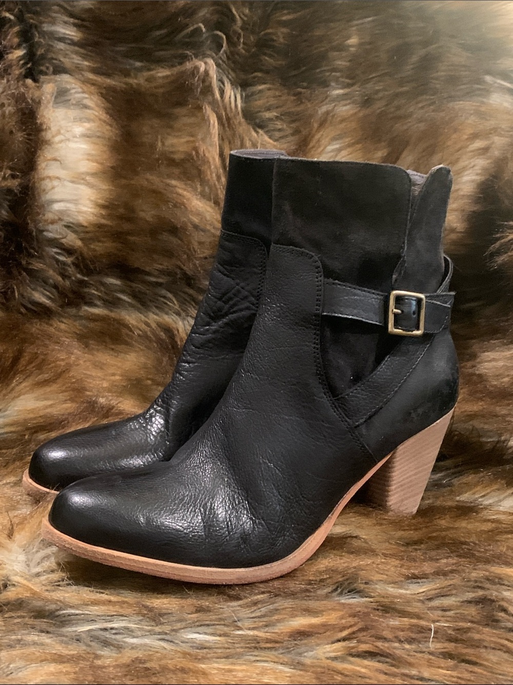 Garnet Hill Black Ankle Booties  Leather Suede Size 9.5